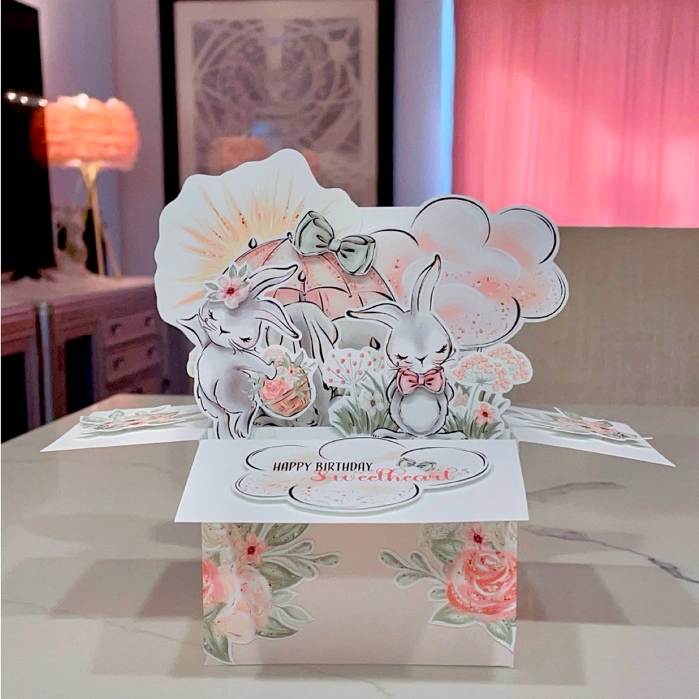 Beautiful Birthday Pop Up Box Card | Cute Bunnies | Special Gift